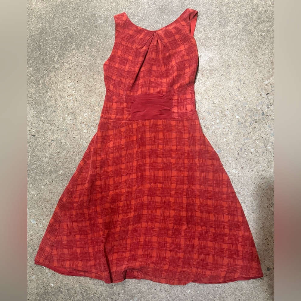 Rust Red Sleeveless Tie-Back Midi Dress | Lightweight Flowy | Size S